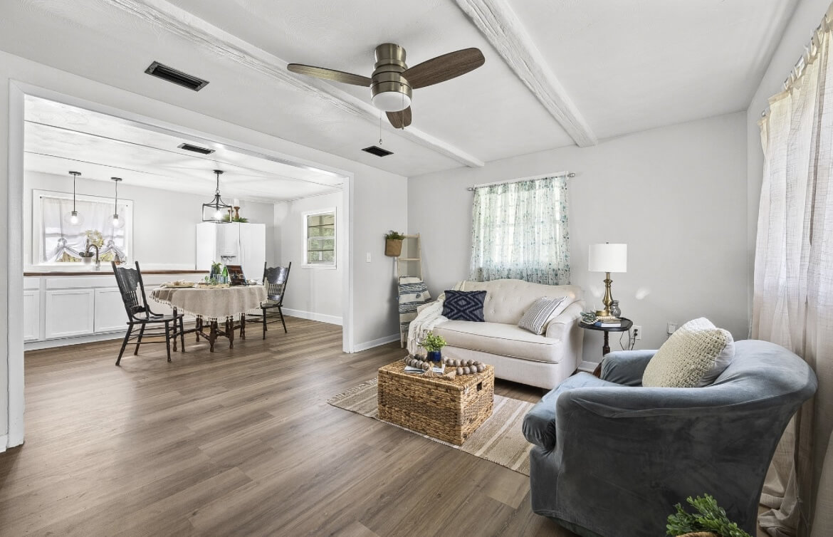 Open Concept Living and Dining Room with Hardwood Flooring